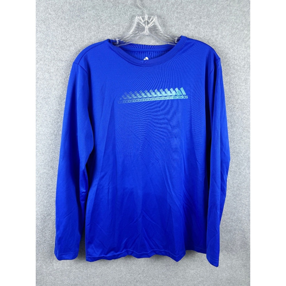 Adidas‎ Climalite Shirt Size L Blue Long Sleeved Crewneck Tee Activewear Sport
